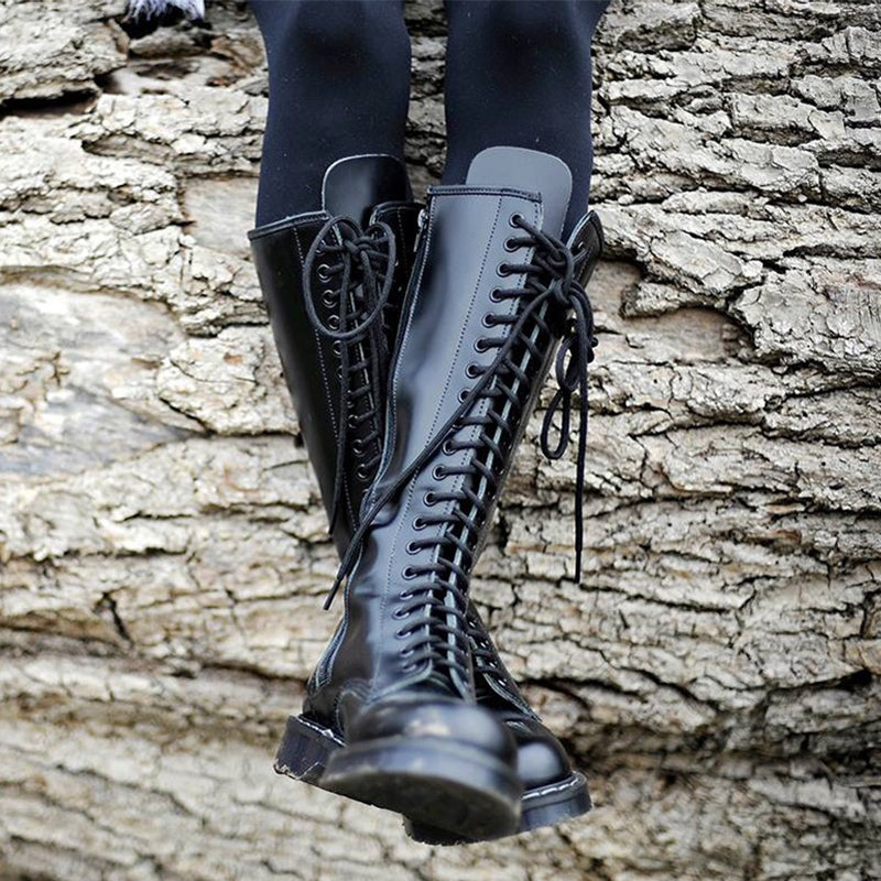 Solovair Women's Boots Black Hi-Shine 20 Eye Derby Boot S2020