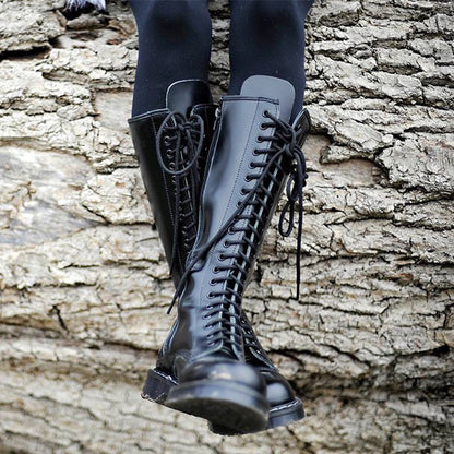 Solovair Women's Boots Black Hi-Shine 20 Eye Derby Boot S2020