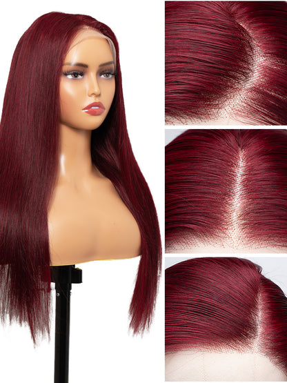 Burgundy Human Hair Wig 13x4 HD Lace Frontal | Straight 180% Density
