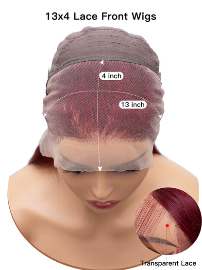 Burgundy Human Hair Wig 13x4 HD Lace Frontal | Straight 180% Density