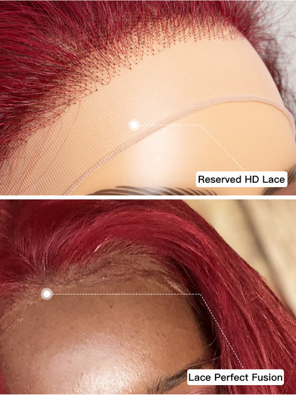 Burgundy Human Hair Wig 13x4 HD Lace Frontal | Straight 180% Density