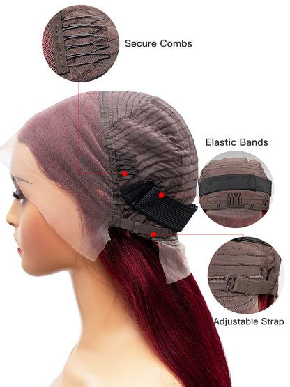 Burgundy Human Hair Wig 13x4 HD Lace Frontal | Straight 180% Density