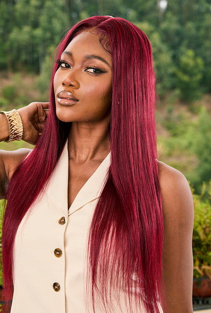Burgundy Human Hair Wig 13x4 HD Lace Frontal | Straight 180% Density