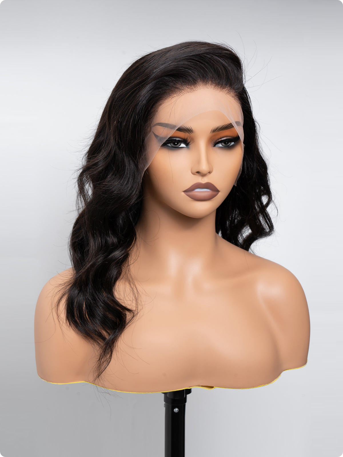 Lewis And Ailsa 13*4 Transparent Lace Front Wavy Medium Black Wig Pre-Plucked Hairline