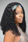Lewis and Ailsa 16-inch deep wave headband wig in natural black, showcasing effortless beauty with its pre-styled waves and fashionable ice silk headband - no glue or lace required for this instant transformation.