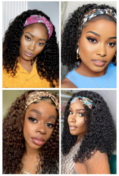 Lifestyle collage: Real women wearing Lewis and Ailsa headband wigs in various settings - from brunch dates to business meetings - proving its versatile 'wear-and-go' appeal.