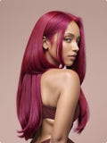 Lewis And Ailsa Burgundy Red 13*4 Transparent Lace Front Long Straight Wig 100% Human Hair