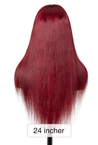 Burgundy Human Hair Wig 13x4 HD Lace Frontal | Straight 180% Density
